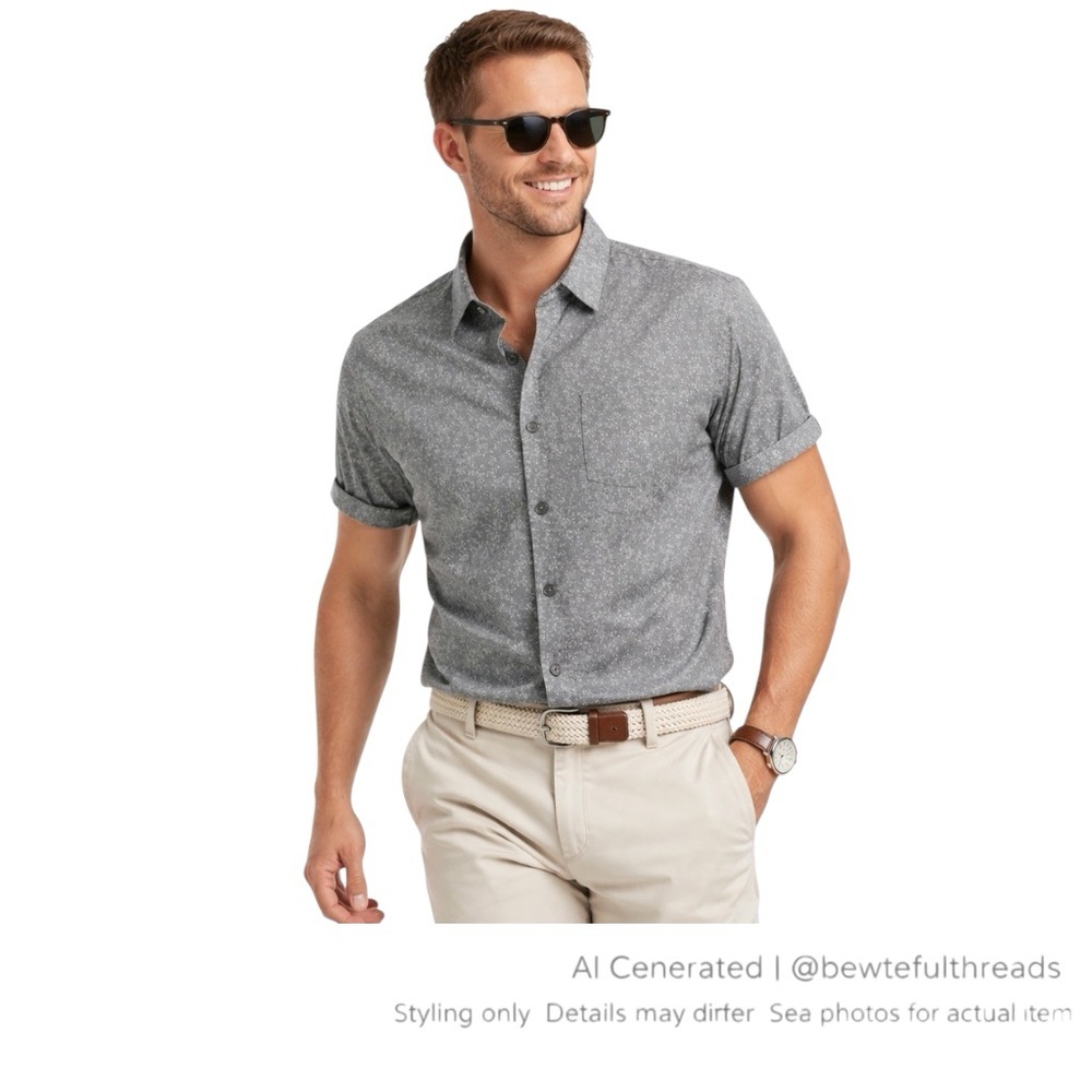 Performance Golfcore Micro Floral Button-Up Breathable Summer Shirt L
